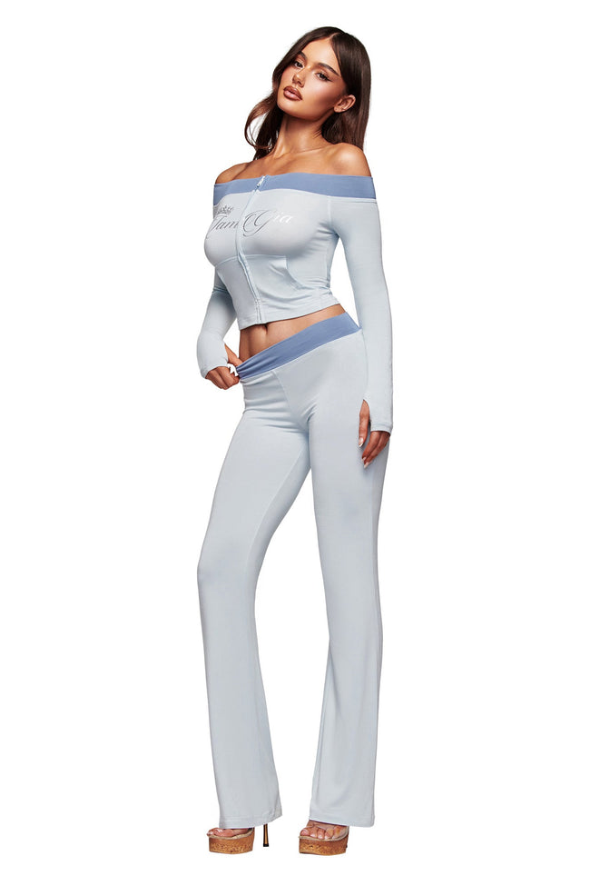 BLARE OFF SHOULDER TOP - TWO TONE POWDER BLUE Main Image