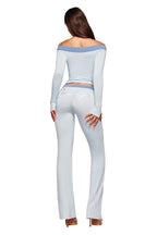 BLARE OFF SHOULDER TOP - TWO TONE POWDER BLUE