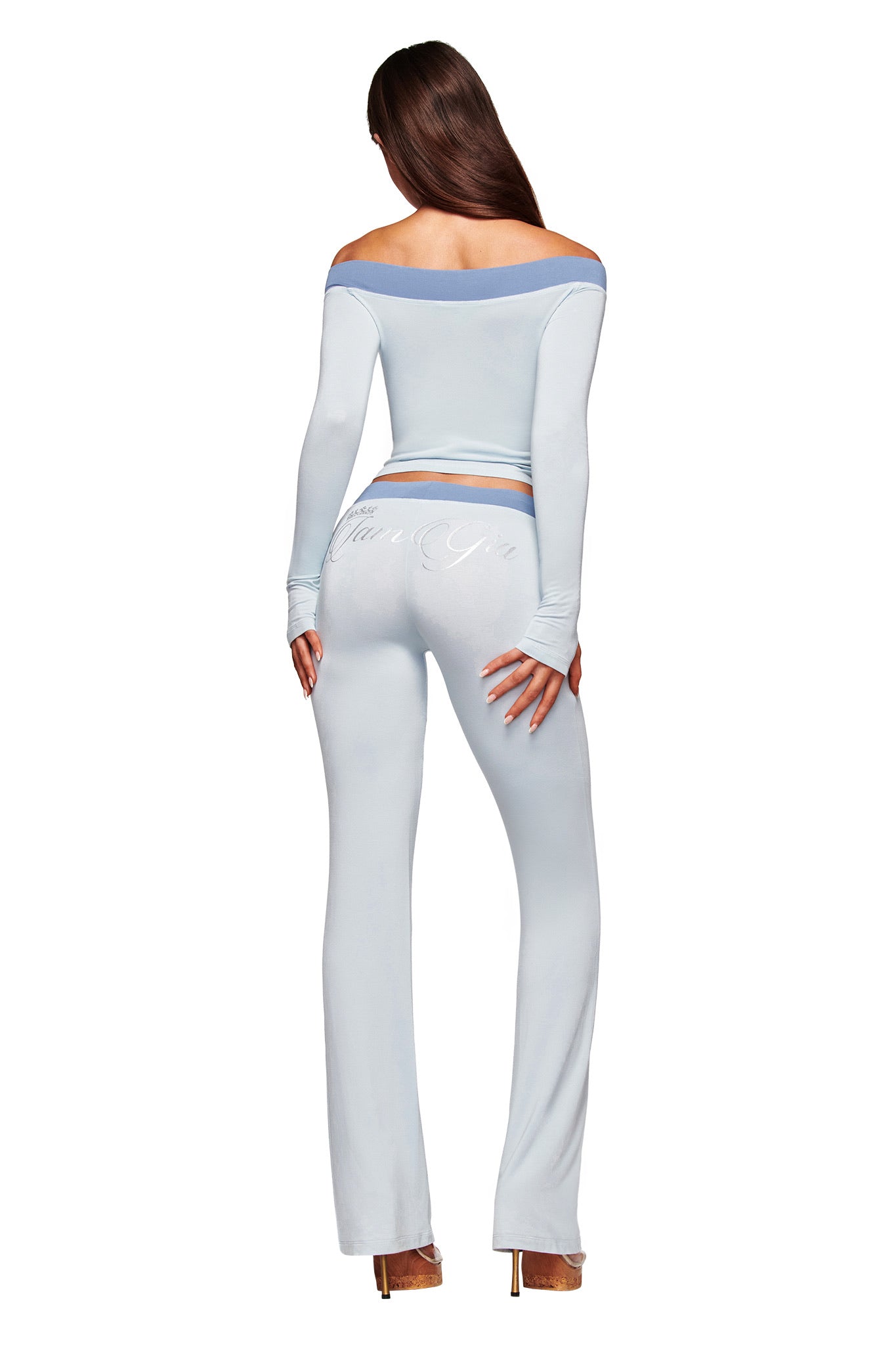 BLARE OFF SHOULDER TOP - TWO TONE POWDER BLUE
