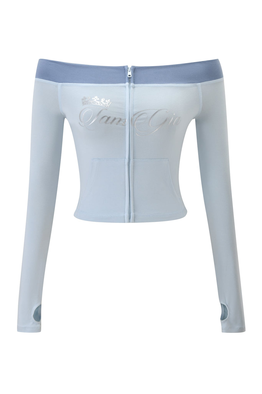 BLARE OFF SHOULDER TOP - TWO TONE POWDER BLUE