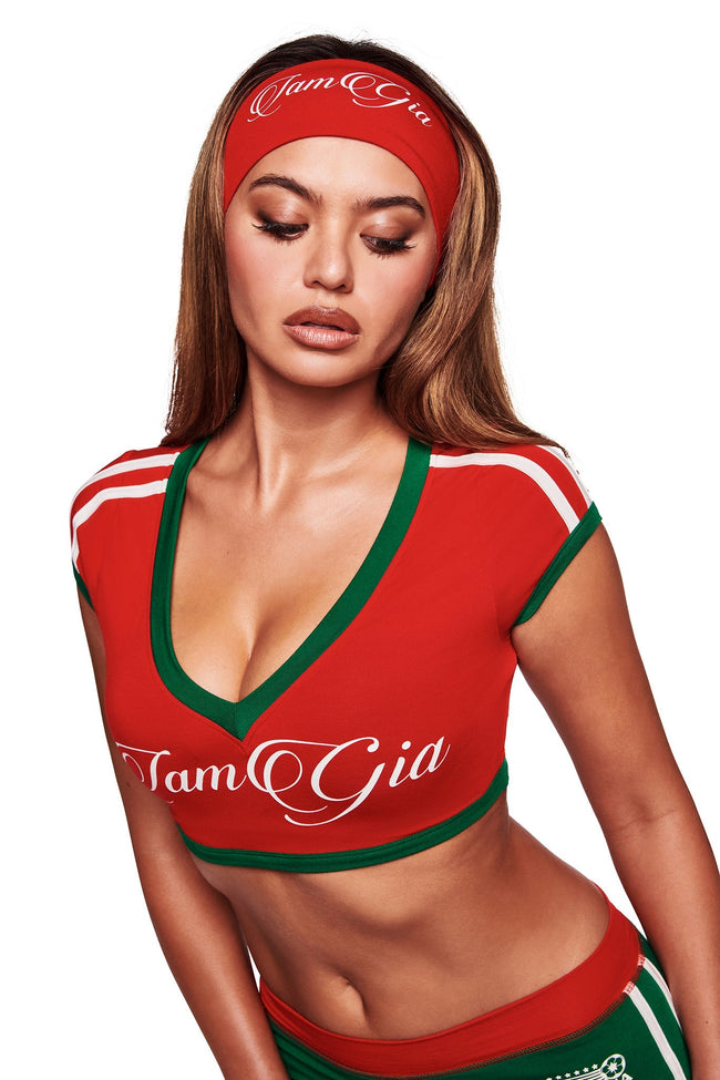 BLARE SPORT CROP TEE AND HEADBAND - CRIMSON Main Image