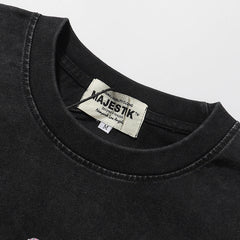 Majestik “Fearless” Angel & Demon Rhinestone Vintage Tee（Black）