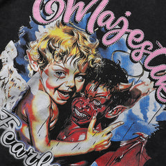 Majestik “Fearless” Angel & Demon Rhinestone Vintage Tee（Black）