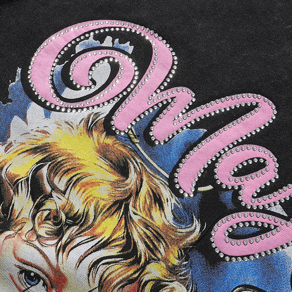 Majestik “Fearless” Angel & Demon Rhinestone Vintage Tee（Black）