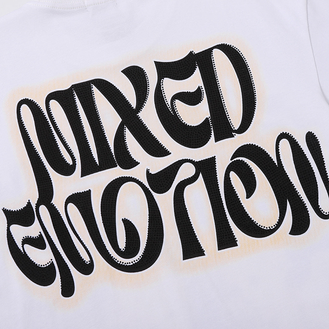 MIXED EMOTION Mixed Emotion Gothic Letter Angel Graphic T‑Shirt