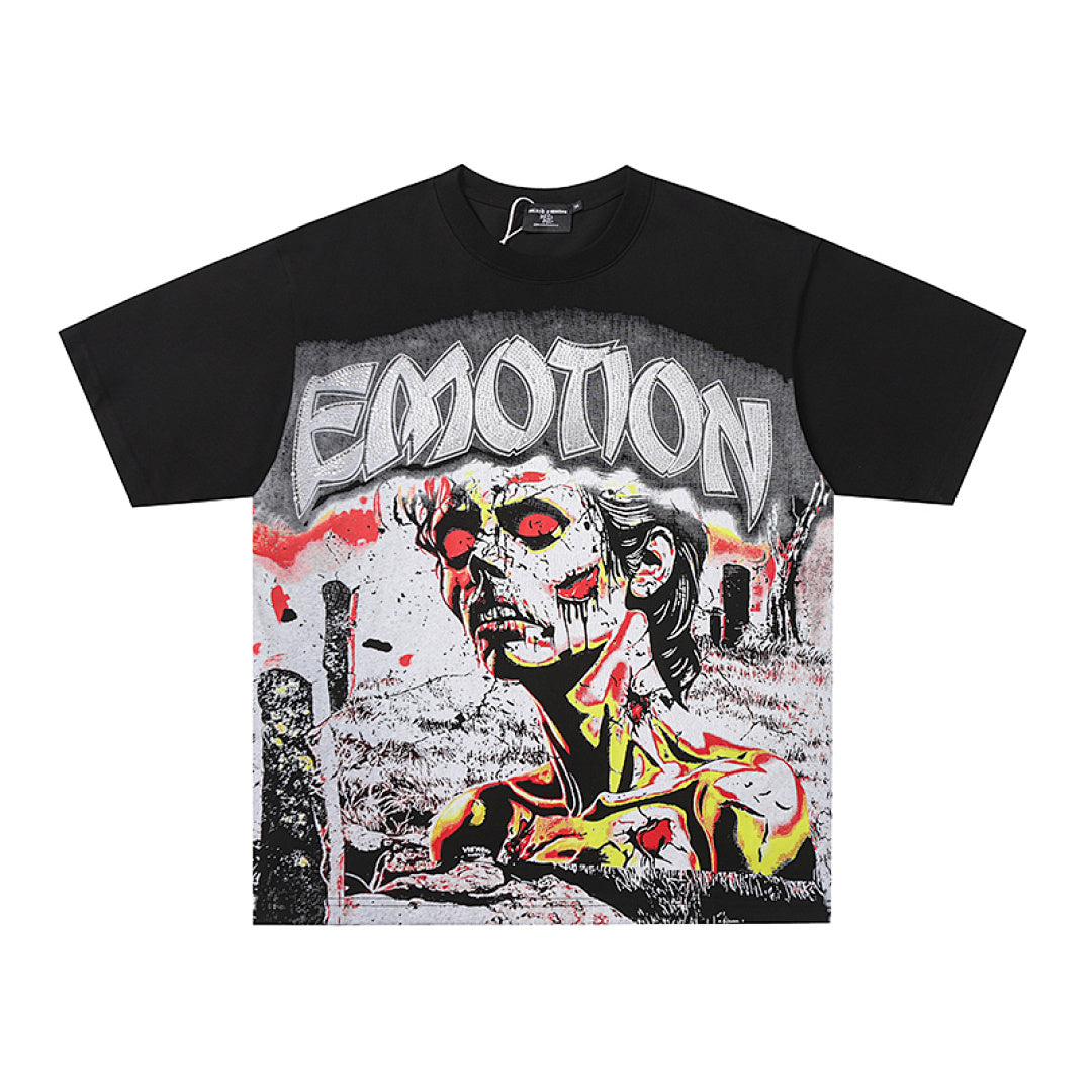 MIXED EMOTION Graffiti Portrait Gothic Letter Graphic T‑Shirt