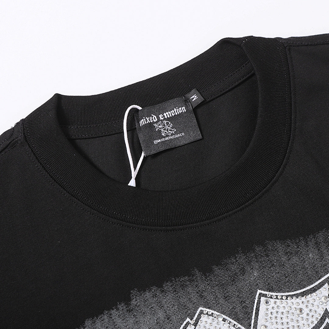 MIXED EMOTION Graffiti Portrait Gothic Letter Graphic T‑Shirt