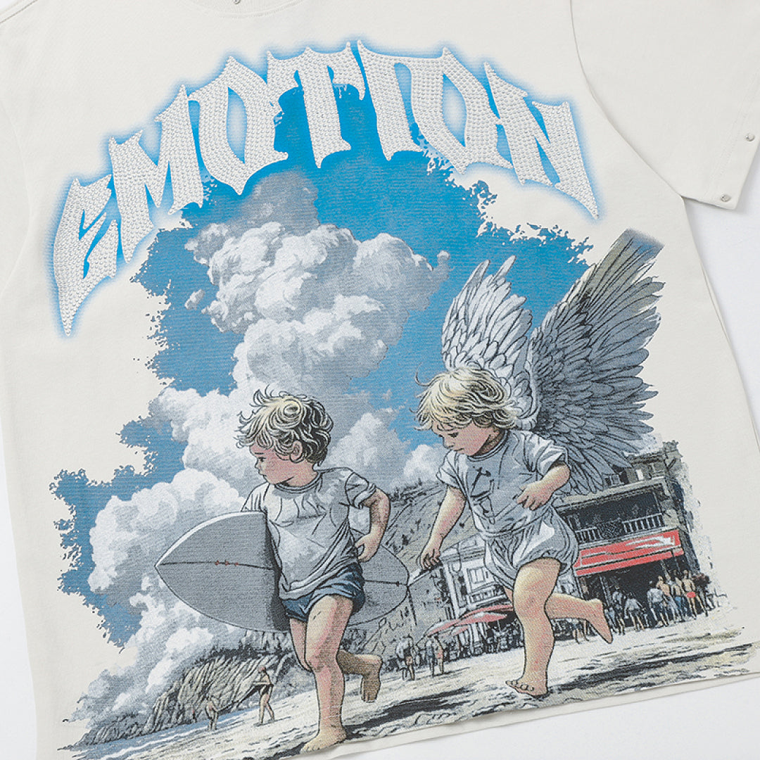 MIXED EMOTION Twin Angels Cloud Scene Graphic T‑Shirt