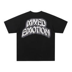 MIXED EMOTION Graffiti Portrait Gothic Letter Graphic T‑Shirt