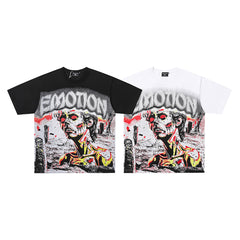 MIXED EMOTION Graffiti Portrait Gothic Letter Graphic T‑Shirt