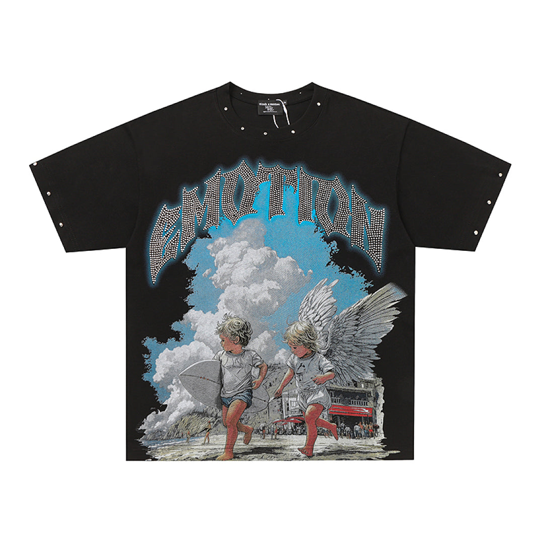 MIXED EMOTION Twin Angels Cloud Scene Graphic T‑Shirt