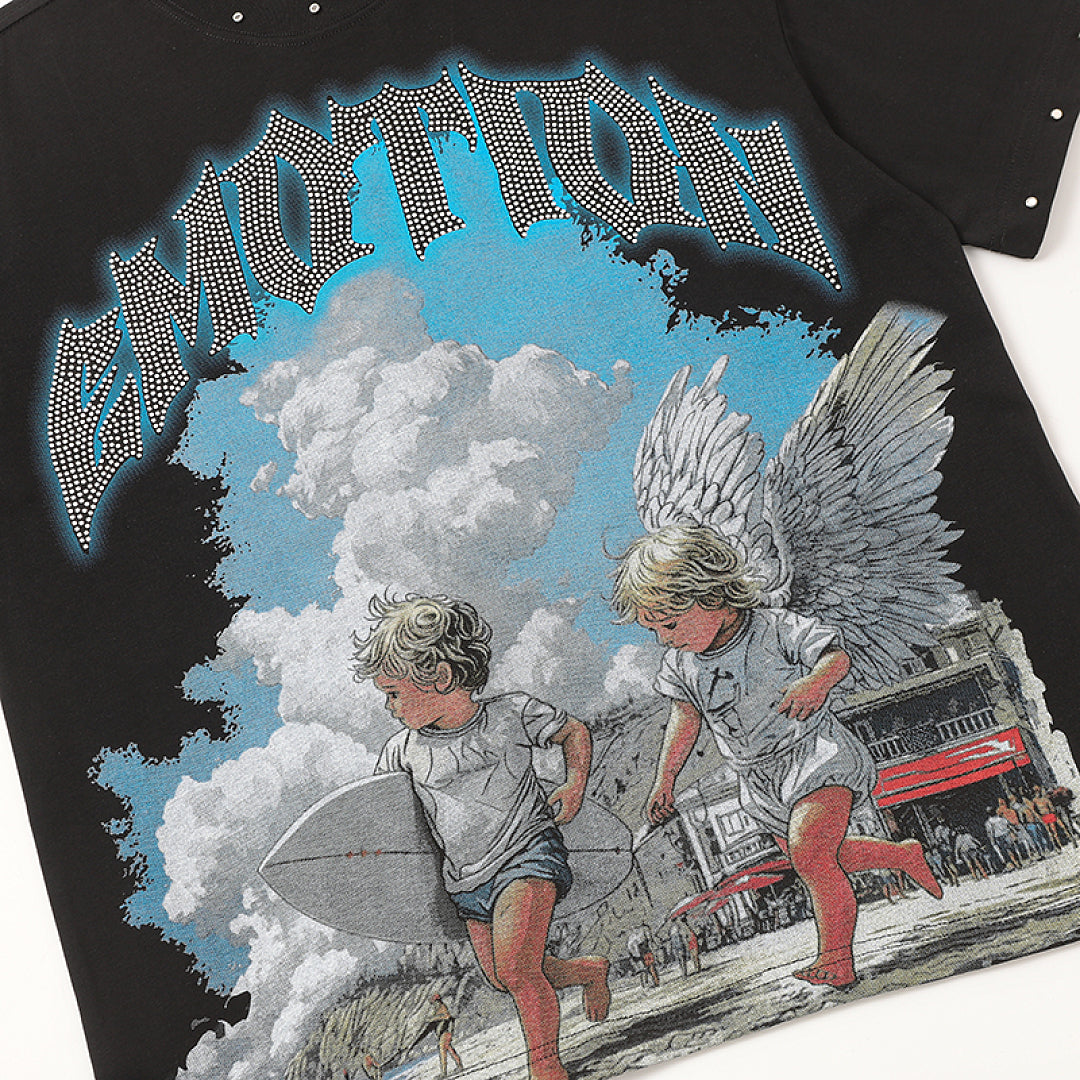 MIXED EMOTION Twin Angels Cloud Scene Graphic T‑Shirt