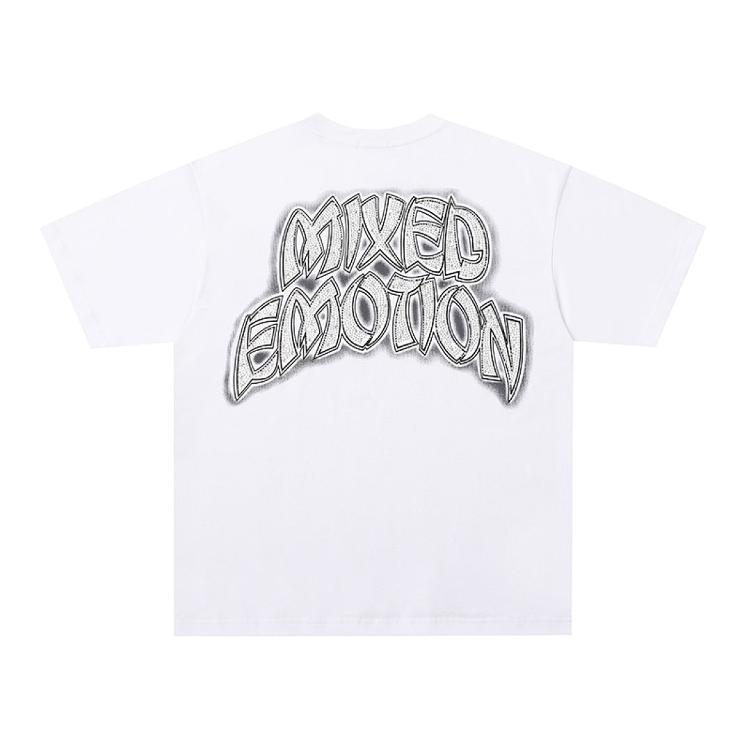 MIXED EMOTION Graffiti Portrait Gothic Letter Graphic T‑Shirt