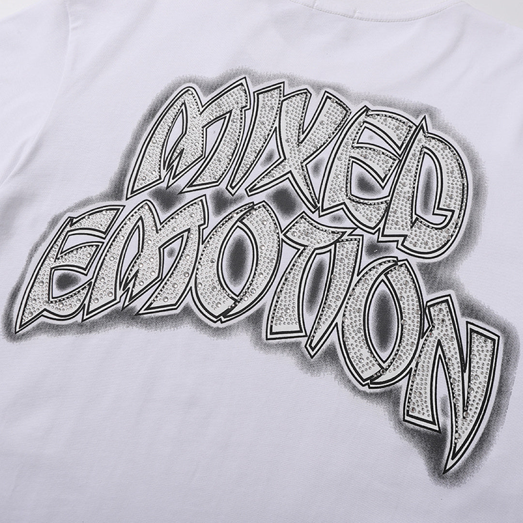 MIXED EMOTION Graffiti Portrait Gothic Letter Graphic T‑Shirt