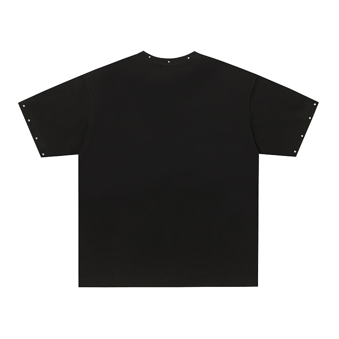 MIXED EMOTION Black Vintage Angel Character Graphic T‑Shirt