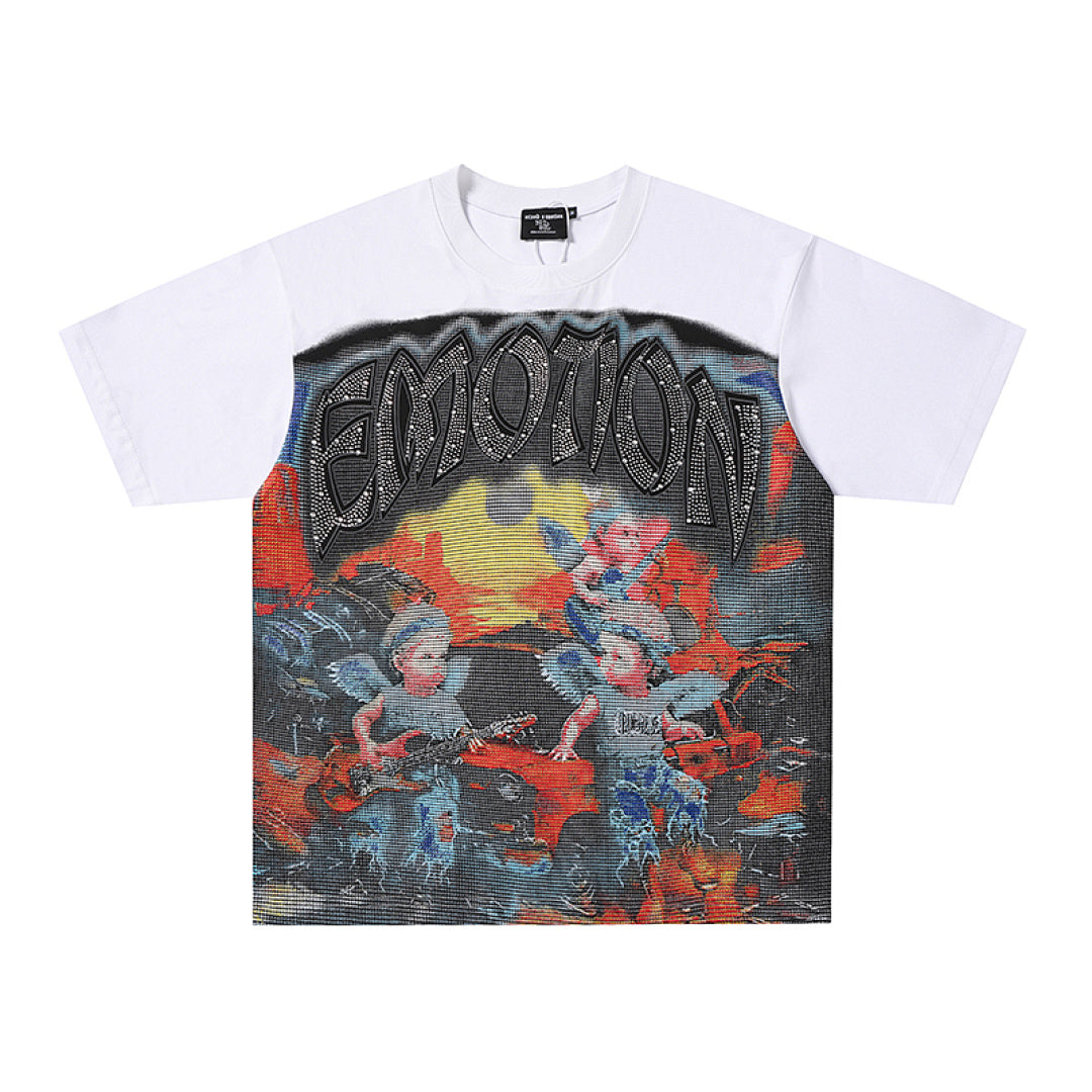 MIXED EMOTION Vintage Oil Painting Multi-Angel Scene Graphic T‑Shirt