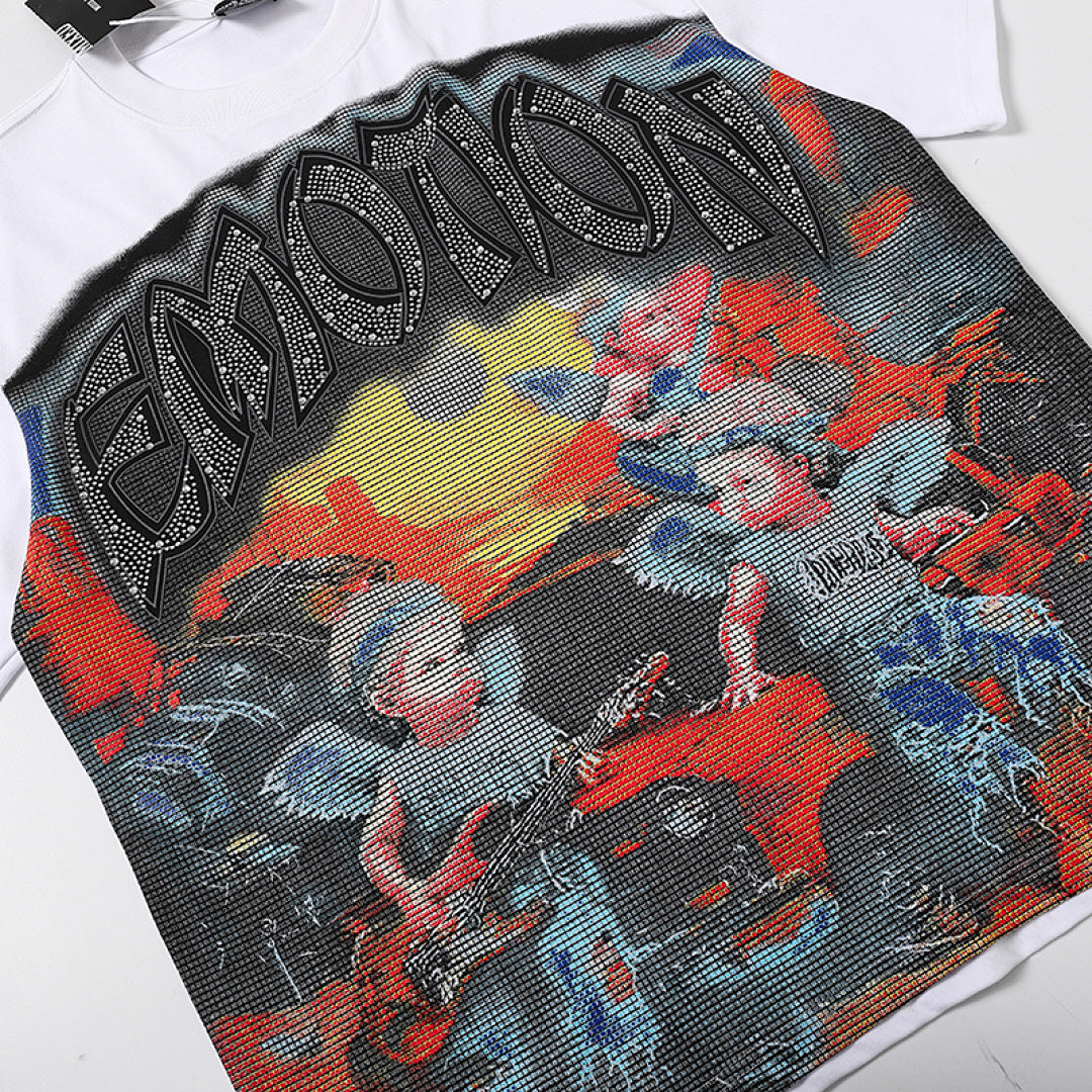 MIXED EMOTION Vintage Oil Painting Multi-Angel Scene Graphic T‑Shirt