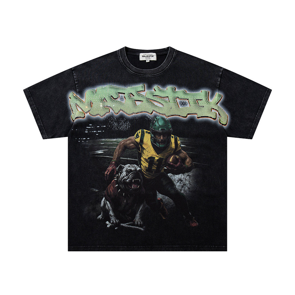 Majestik “Gridiron Champion” Bulldog Vintage Tee（Black）