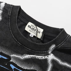 Majestik “Storm Eagle” Football Rhinestone Vintage Tee（Black）
