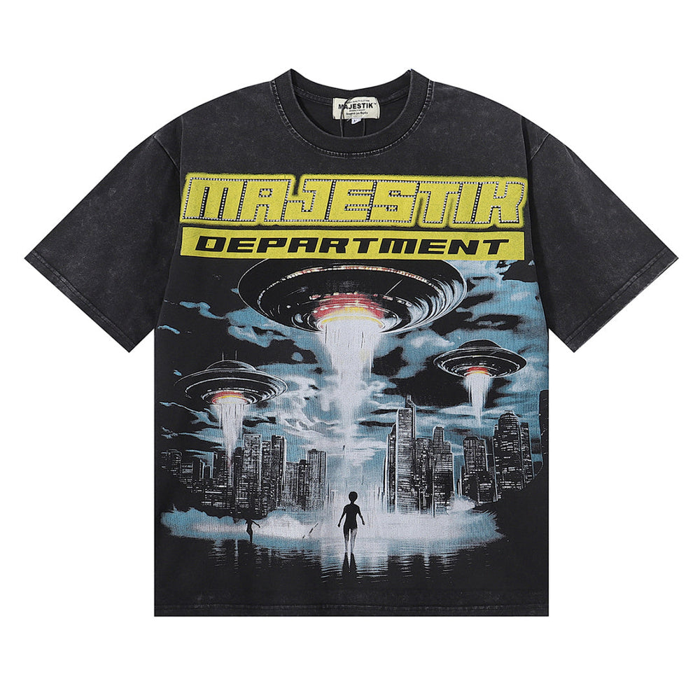Majestik “Department” UFO Abduction Vintage Tee（Black）