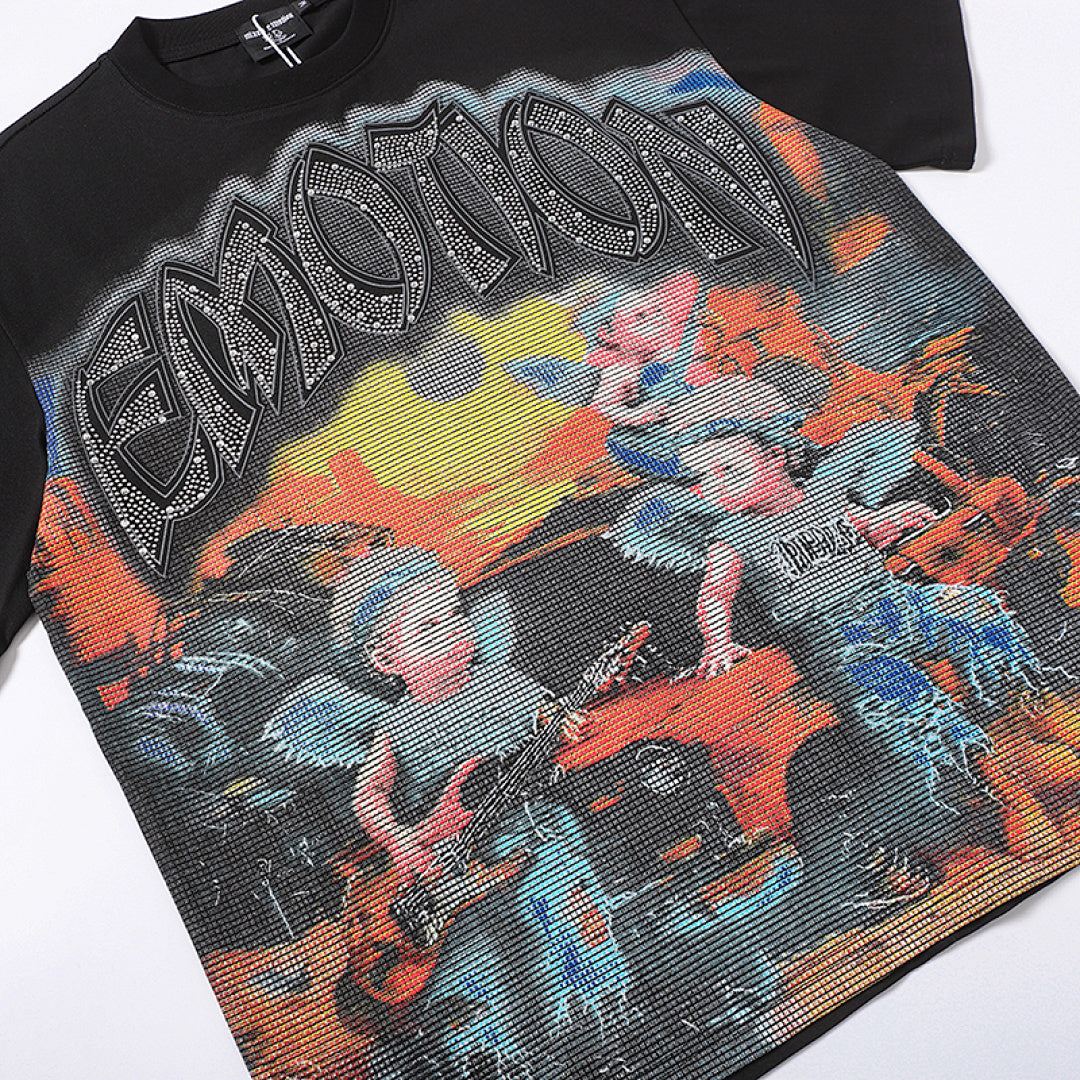 MIXED EMOTION Vintage Oil Painting Multi-Angel Scene Graphic T‑Shirt