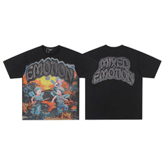 MIXED EMOTION Vintage Oil Painting Multi-Angel Scene Graphic T‑Shirt