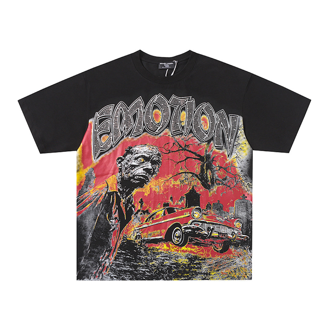 MIXED EMOTION  Gothic Letter Vintage Character Graphic T‑Shirt