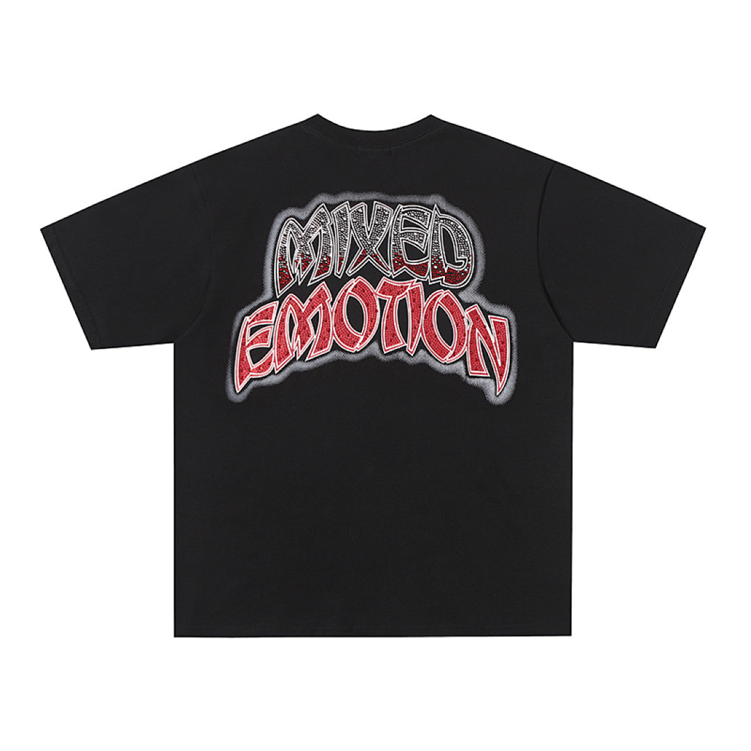 MIXED EMOTION  Gothic Letter Vintage Character Graphic T‑Shirt