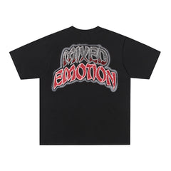 MIXED EMOTION  Gothic Letter Vintage Character Graphic T‑Shirt