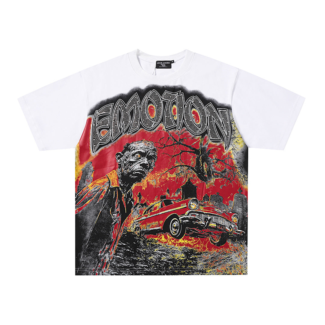 MIXED EMOTION  Gothic Letter Vintage Character Graphic T‑Shirt