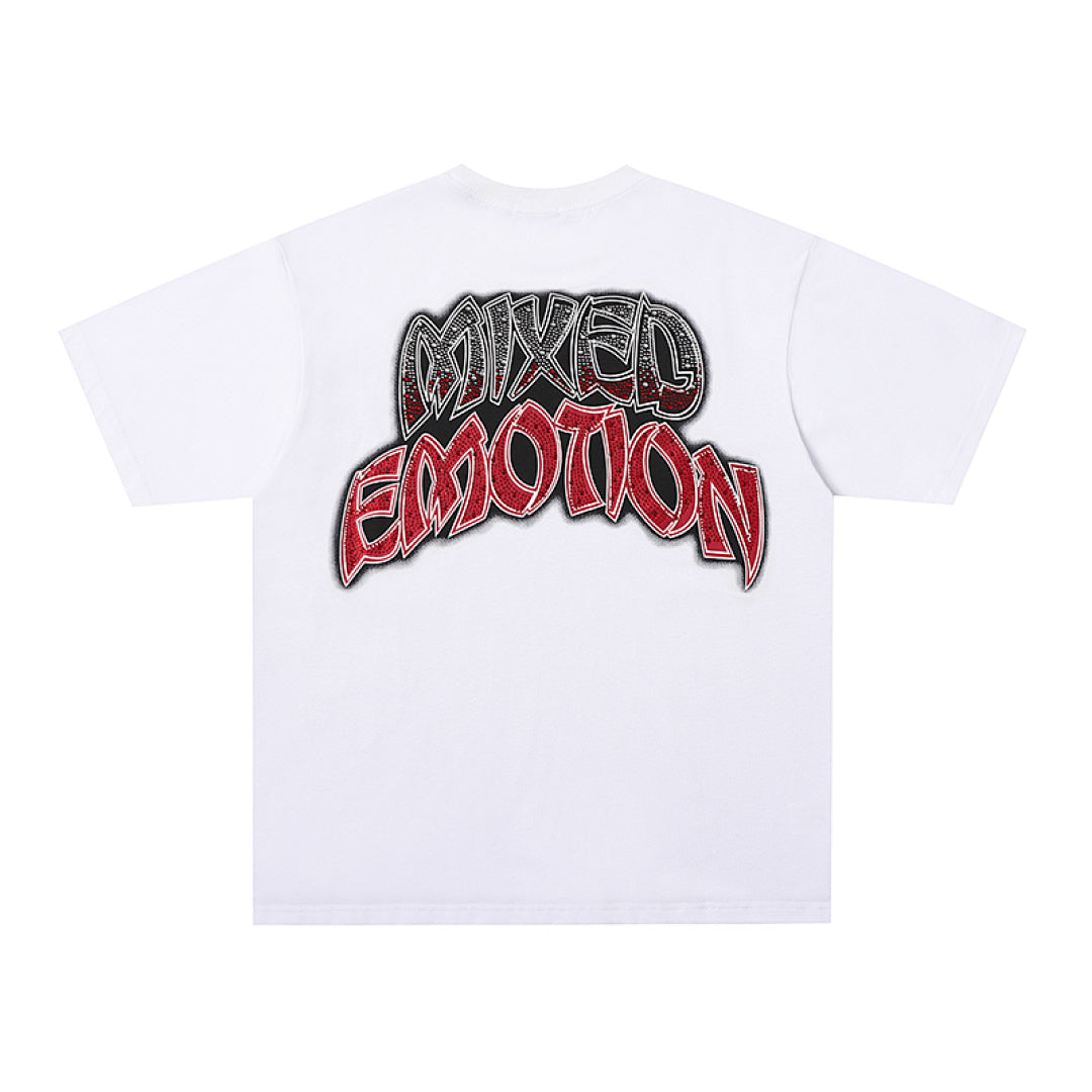 MIXED EMOTION  Gothic Letter Vintage Character Graphic T‑Shirt