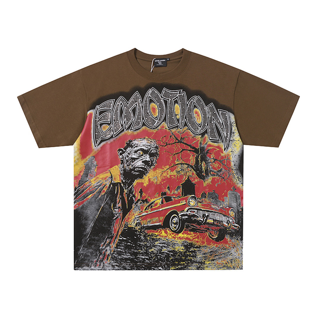 MIXED EMOTION  Gothic Letter Vintage Character Graphic T‑Shirt