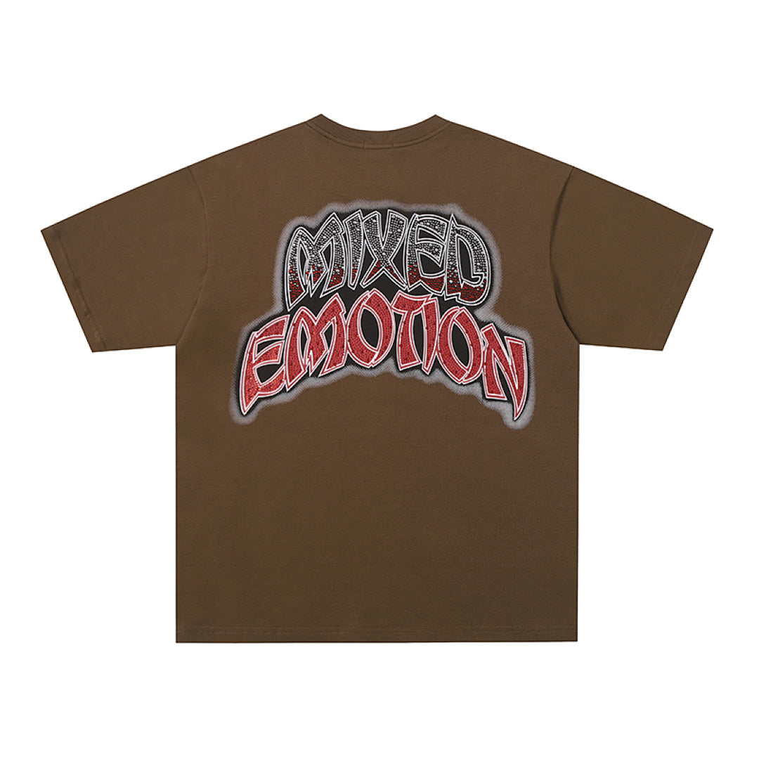 MIXED EMOTION  Gothic Letter Vintage Character Graphic T‑Shirt
