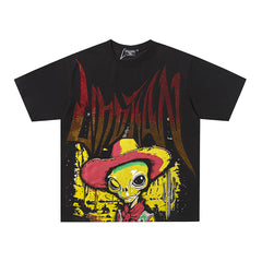 MIXED EMOTION  Gothic Letter Cowboy Skull Graphic T‑Shirt
