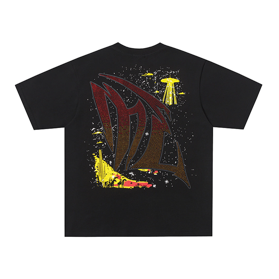 MIXED EMOTION  Gothic Letter Cowboy Skull Graphic T‑Shirt