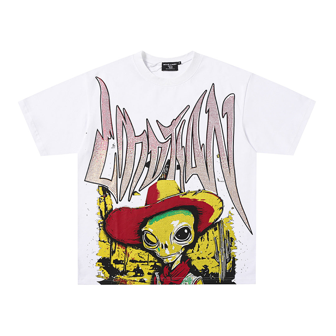 MIXED EMOTION  Gothic Letter Cowboy Skull Graphic T‑Shirt