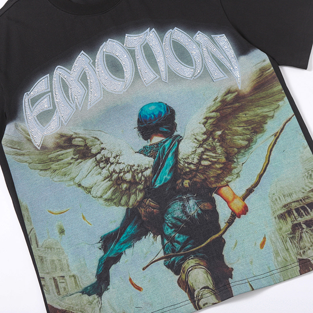 MIXED EMOTION Gothic Letter Archer Angel Graphic T‑Shirt
