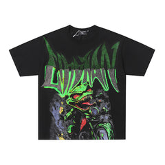 MIXED EMOTION  Gothic Letter Green Monster Graphic T‑Shirt