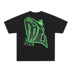 MIXED EMOTION  Gothic Letter Green Monster Graphic T‑Shirt
