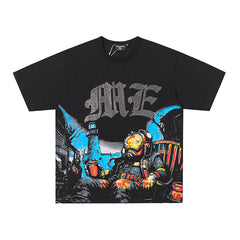 MIXED EMOTION Mecha Monster Graphic Gothic Letter T‑Shirt