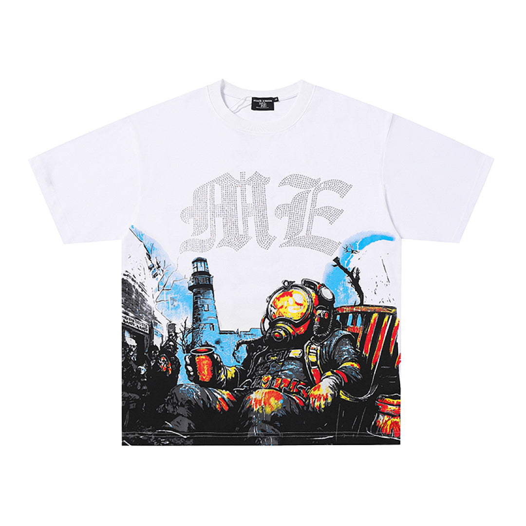 MIXED EMOTION Mecha Monster Graphic Gothic Letter T‑Shirt