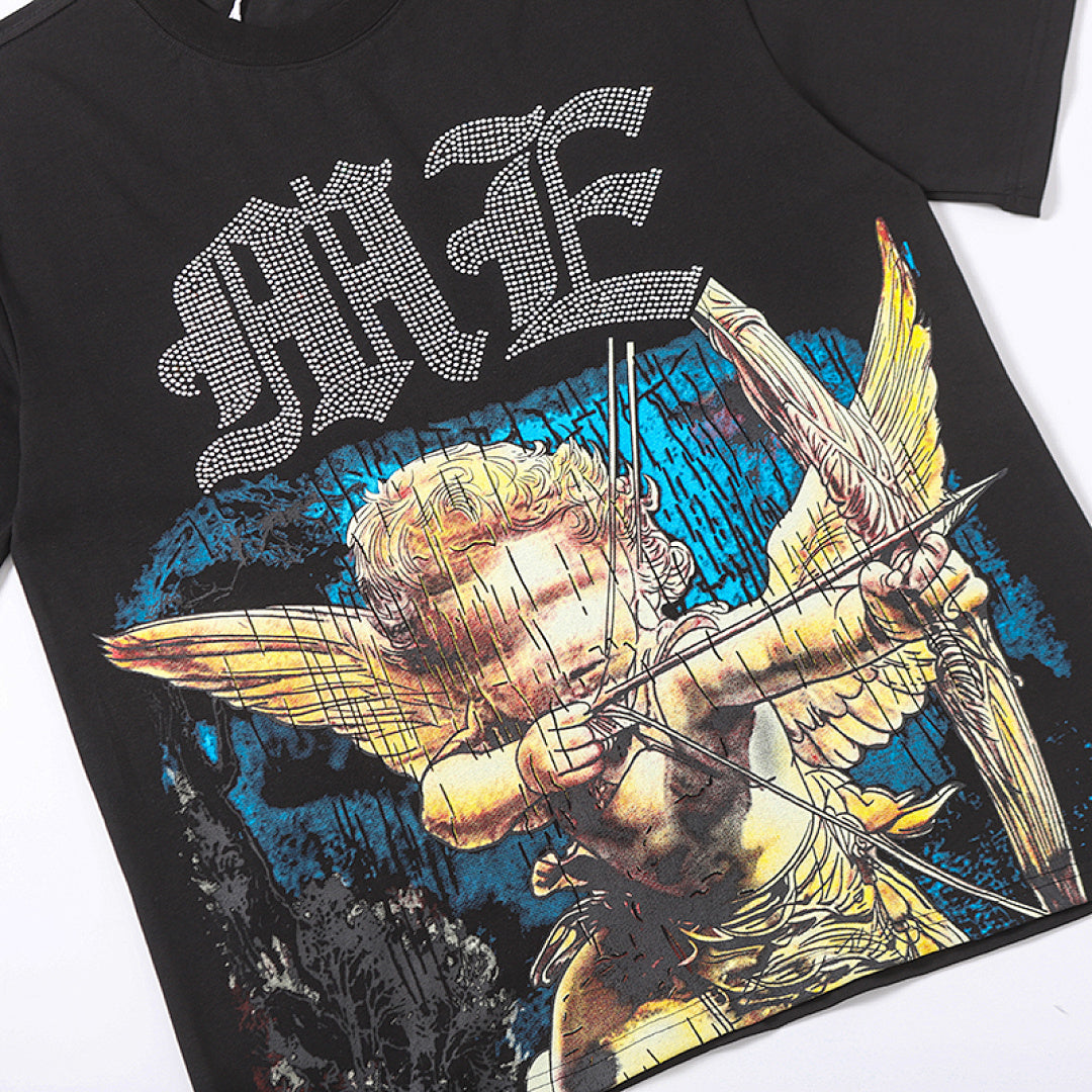 MIXED EMOTION EMOTION Gothic Letter Angel Graphic T‑Shirt