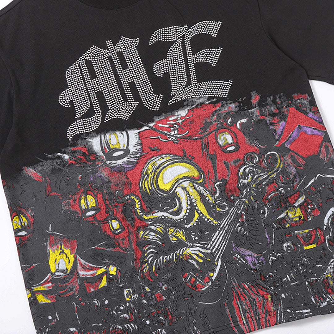 MIXED EMOTION EMOTION Gothic Letter Vintage Scene Graphic T‑Shirt