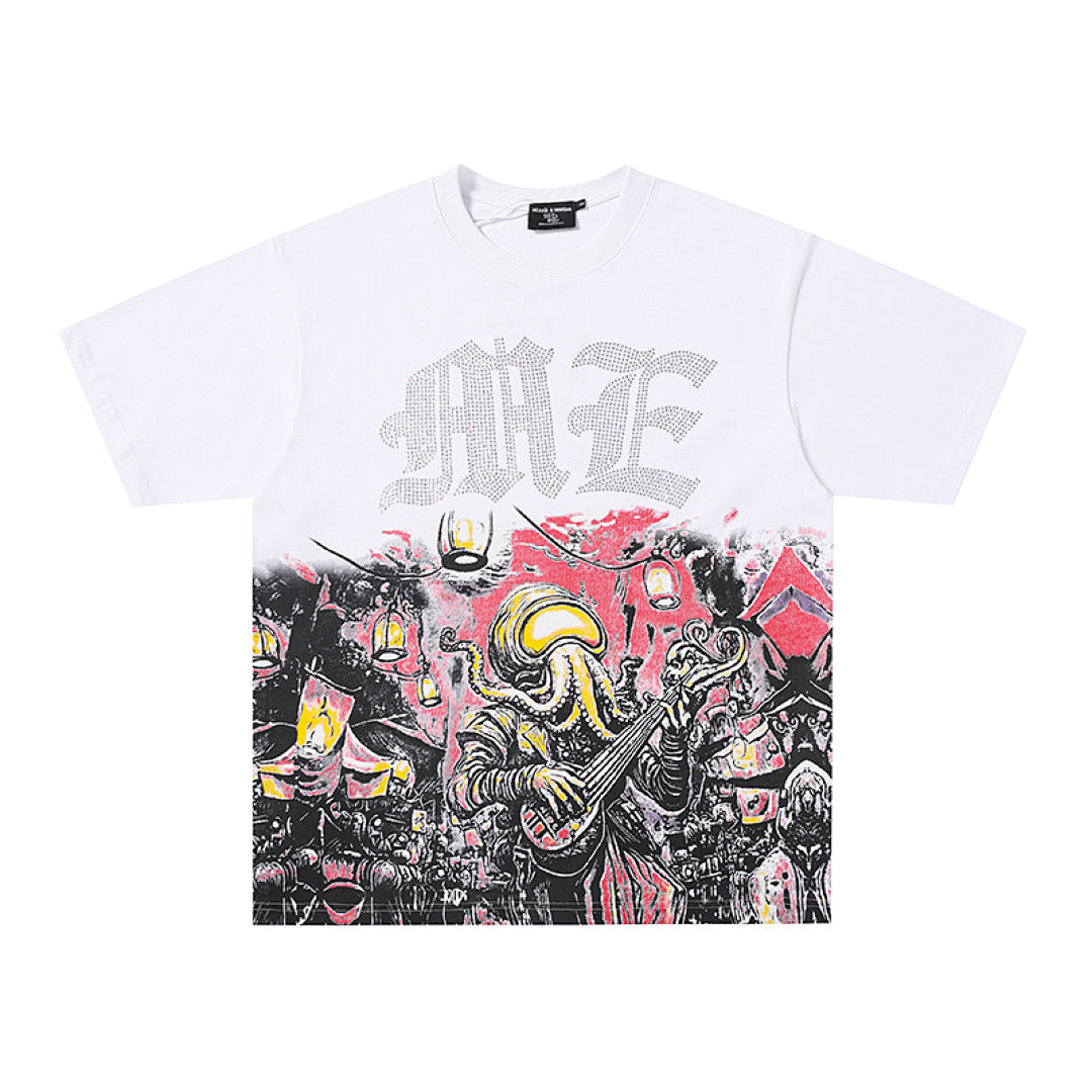 MIXED EMOTION EMOTION Gothic Letter Vintage Scene Graphic T‑Shirt