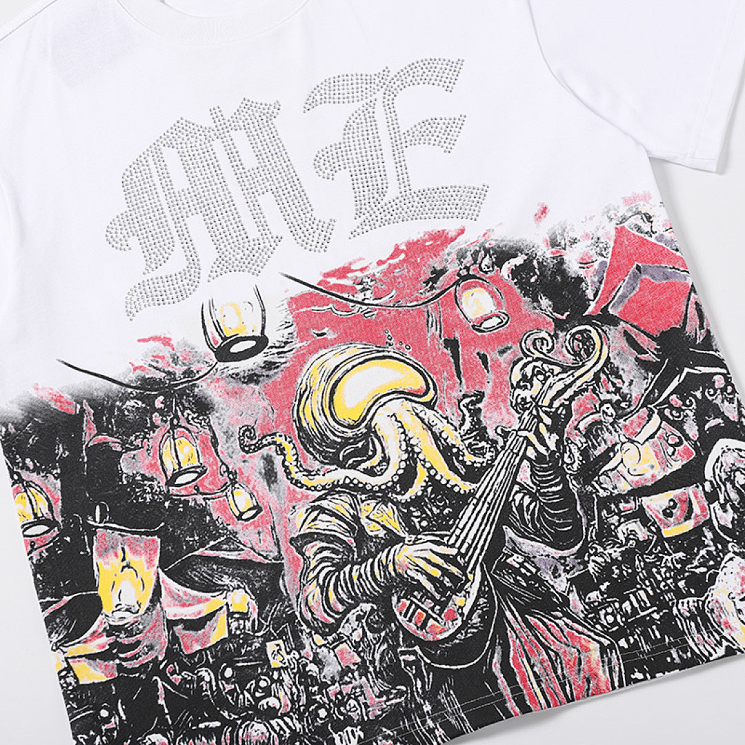 MIXED EMOTION EMOTION Gothic Letter Vintage Scene Graphic T‑Shirt