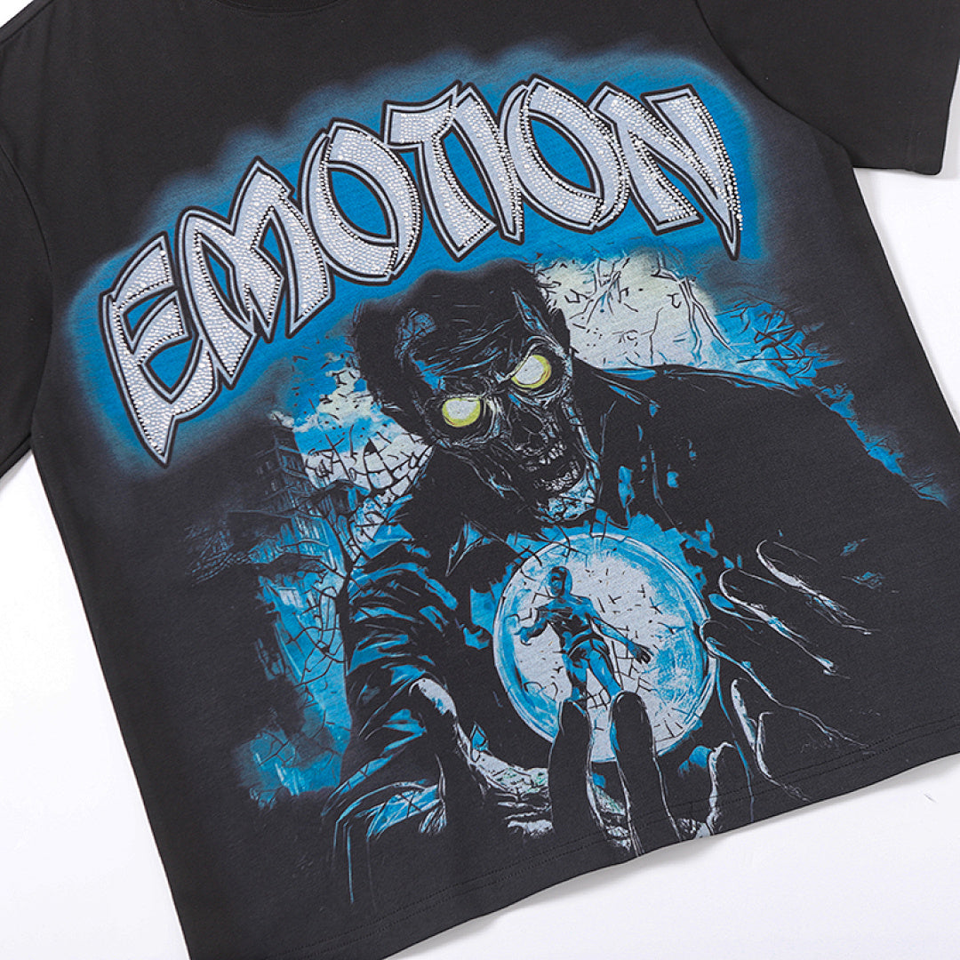 MIXED EMOTION Black Panther Portrait Gothic Letter Graphic T‑Shirt