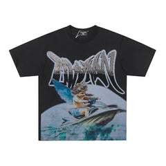 MIXED EMOTION  Gothic Letter Angel Graphic T‑Shirt