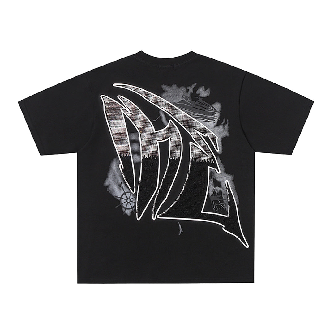 MIXED EMOTION  Gothic Letter Angel Graphic T‑Shirt