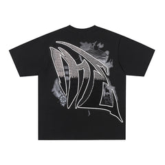 MIXED EMOTION  Gothic Letter Angel Graphic T‑Shirt