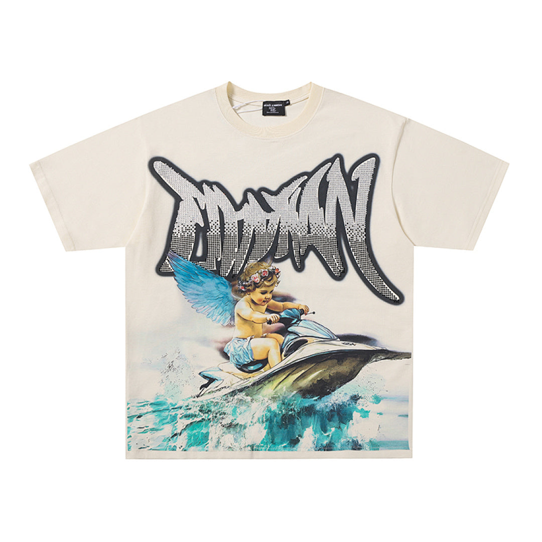 MIXED EMOTION  Gothic Letter Angel Graphic T‑Shirt